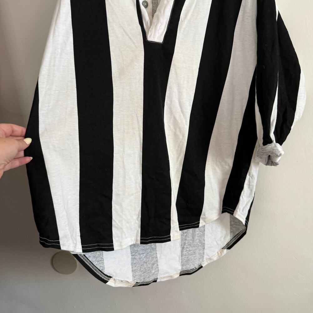 90s Vintage Black and White Striped Baseball Jersey style Shirt Nada nuff Medium - Picture 7 of 7